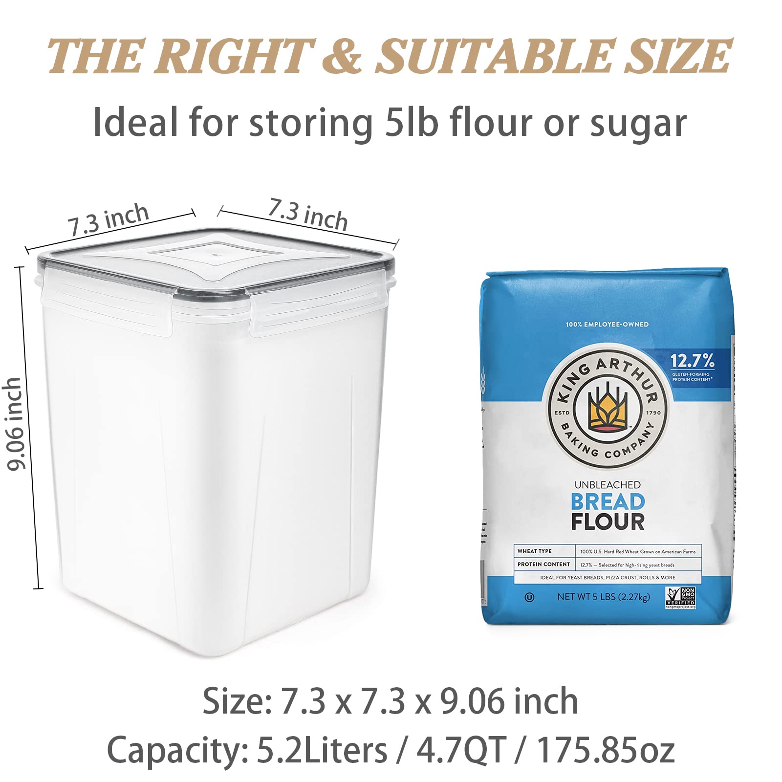 Large Food Storage Containers 5.2L/175oz, Wildone 4 Piece BPA Free Plastic Airtight Food Storage Containers for Flour, Sugar, Baking Supplies, Kitchen & Pantry Containers with 20 Labels