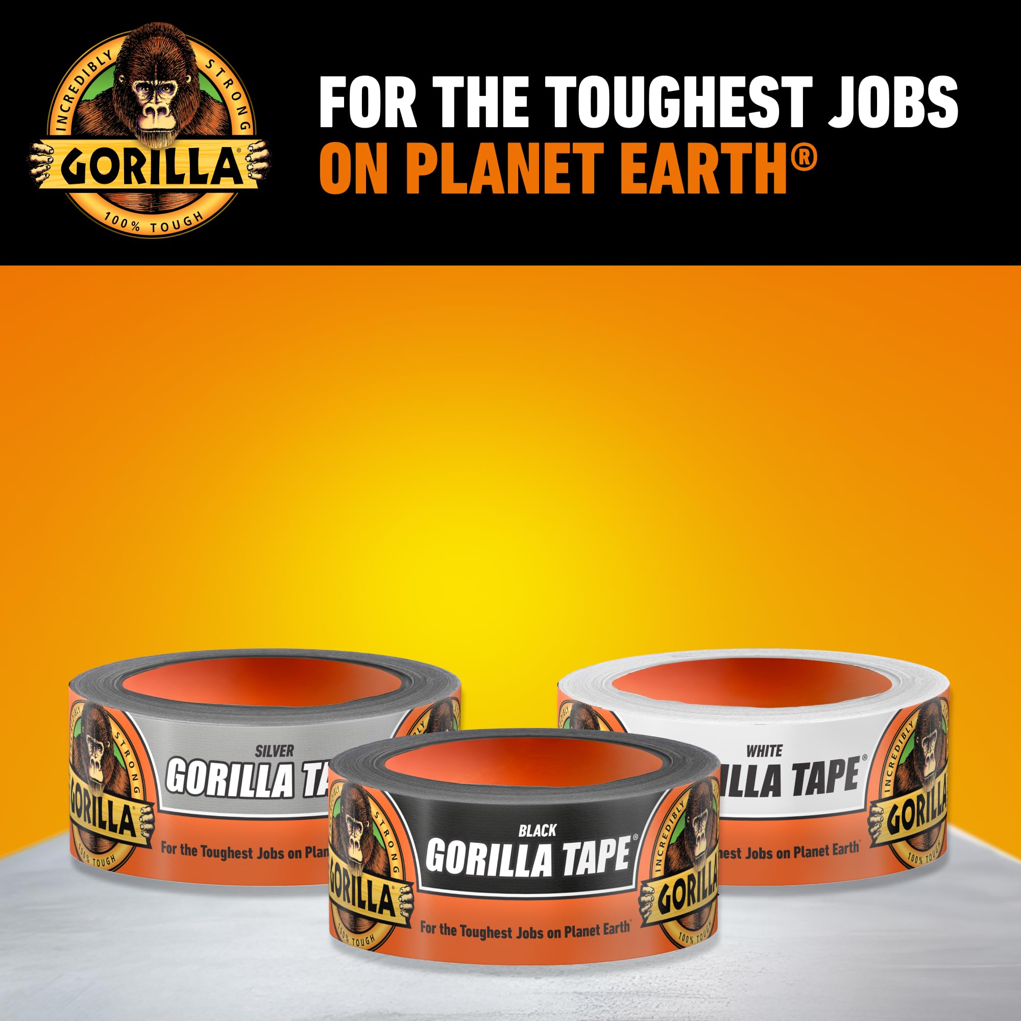 Gorilla Tape, Duct, Utility, Triple Layer Strength, Indoor & Outdoor, Weather Resistant Shell, 1.88 in x 10 yd, Black, (Pack of 2)