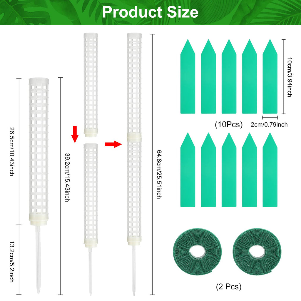 Welltop Moss Pole, 4Pcs Plastic Moss Pole for Plants Monstera 15Inch Stackable Plant Moss Sticks for Climbing Plants Grow Upwards Plant Support for Indoor Plants