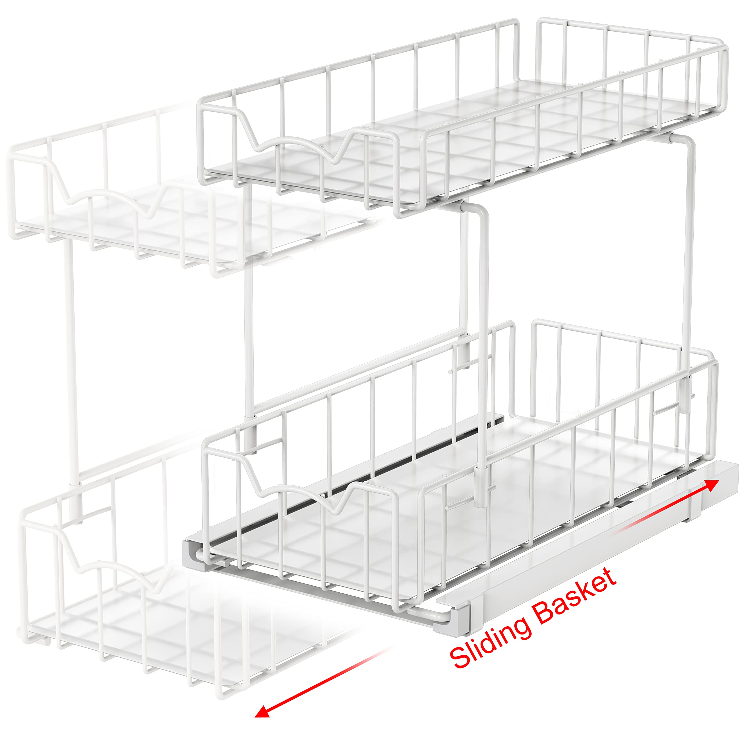 Simple Houseware 2-Tier Spice Rack Slide Out Wire Basket Drawer Organizer for Cupboard and Kitchen, White
