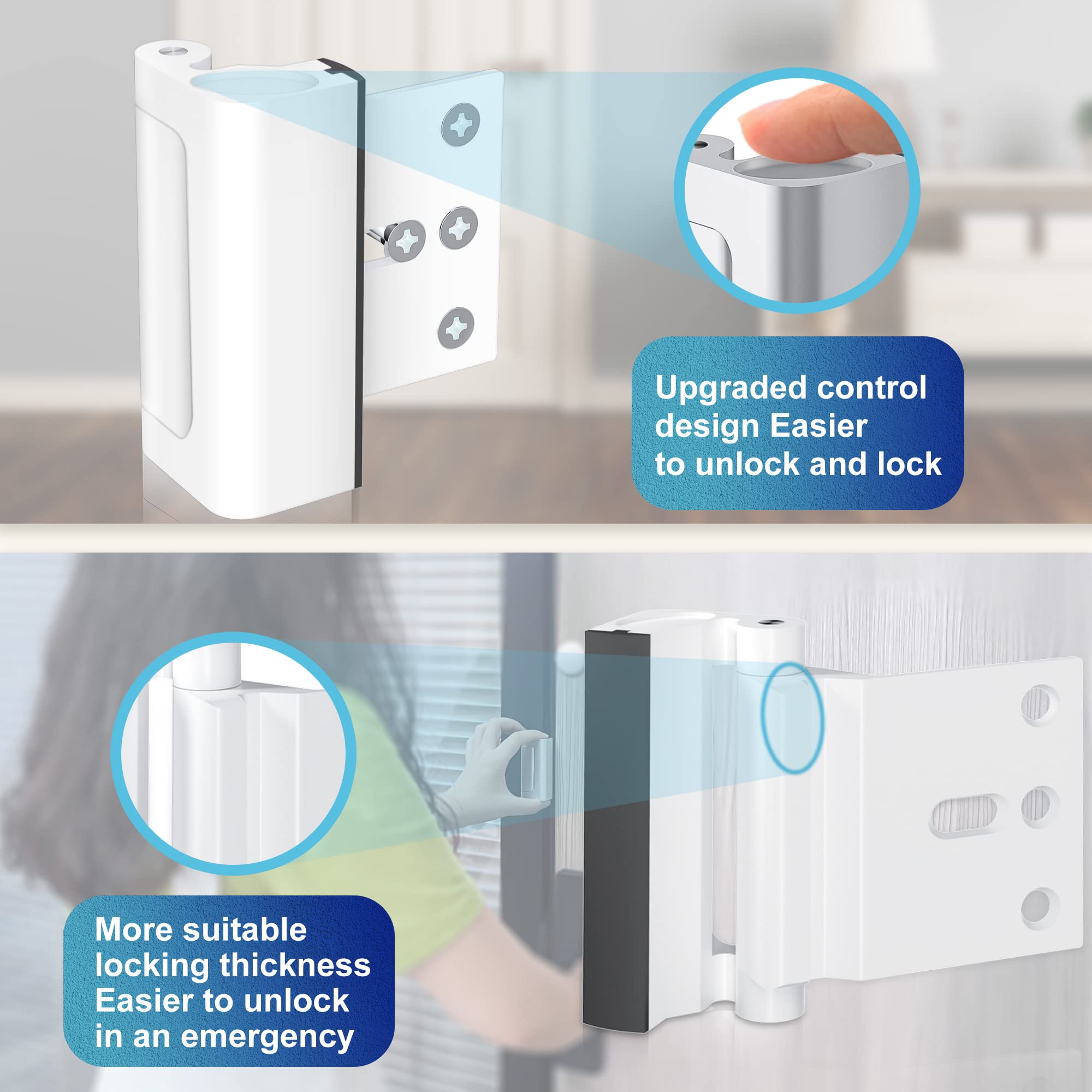 Door Reinforcement Lock Withstands 800lbs of Force - Extra Door Lock for Kids Safety with 8 Screws Prevents Unauthorized Entry,Add a Door Security Lock for Home Safety & Privacy (White, 1 Pack)