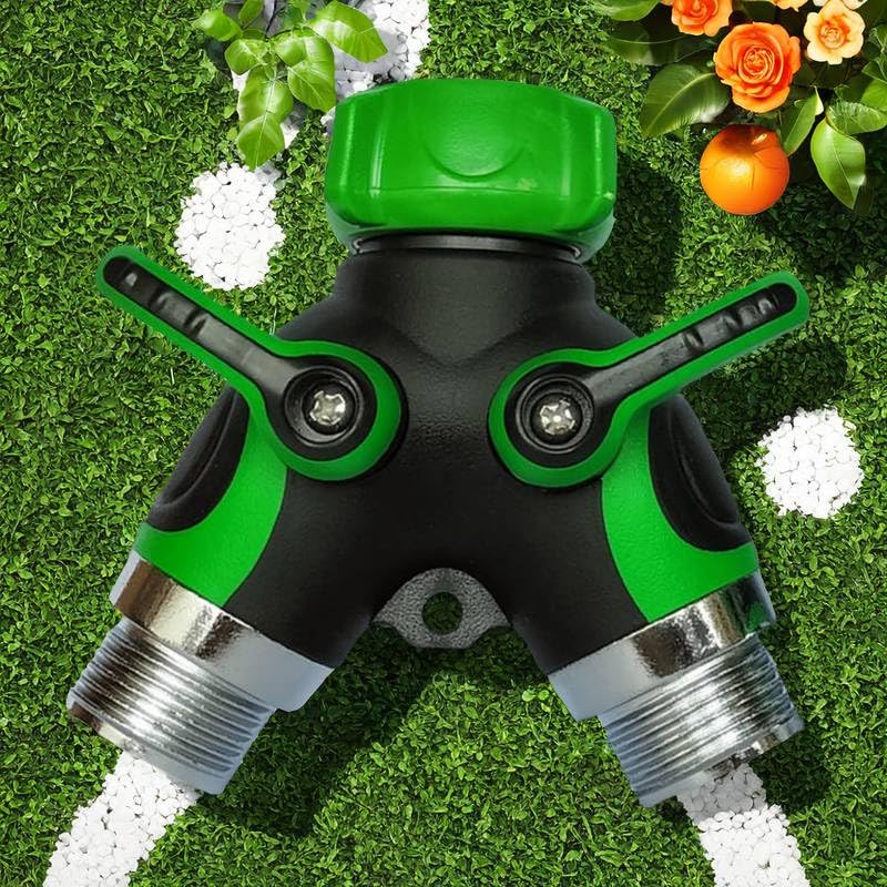 Set of 2 Y Hose Splitters 2 Way, Hose Connector Garden Outdoor Faucet -Water Tap Garden Hose Shut Off Valve Connector for Lawn and Garden- with Comfortable Rubberized Grip (HSLG58)
