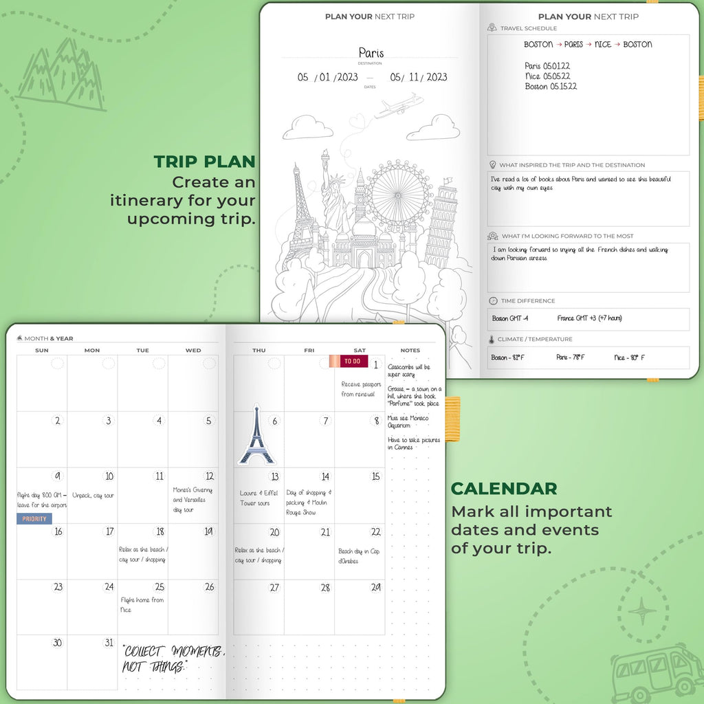 Clever Fox Travel Journal – Vacation Planner with Budget Plan, Packing List, Expense Tracker & Trip Journal – Travelling Itinerary Organizer for Women, Men & Couples – A5 Size, Hardcover - ForestGreen