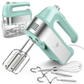 Hand Mixer Electric, 450W Kitchen Mixers with Scale Cup Storage Case, Turbo Boost/Self-Control Speed + 5 Speed + Eject Button + 5 Stainless Steel Accessories, For Easy Whipping Dough,Cream,Cake, Green