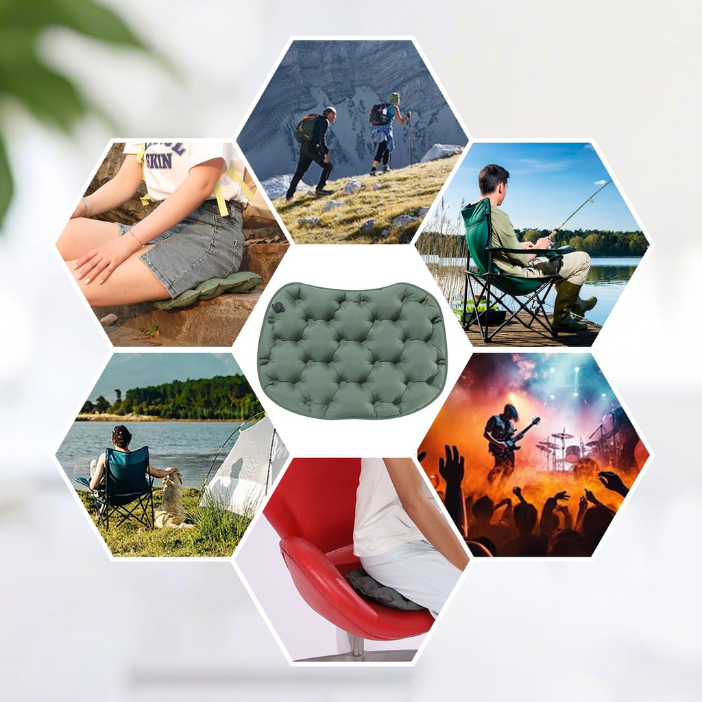 LRTOEH Inflatable Seat Cushion, Lightweight Portable Air Cushion with Pump, Airplane Seat Pad for Flights Pressure Relief, Waterproof Chair Pad, Stadium Cushions for Travel, Camping, Hiking(Green)