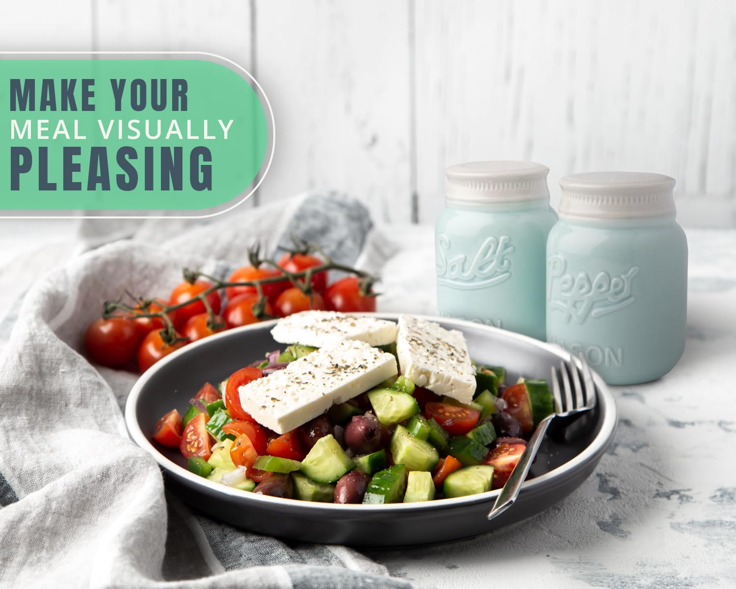 Comfify Vintage Mason Jar Salt & Pepper Shakers - Adorable Decorative Mason Jar Decor for Vintage, Rustic, Shabby Chic - Sturdy Ceramic in Aqua Blue