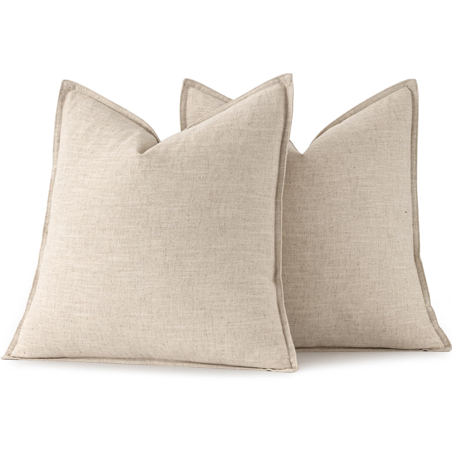 MIULEE Linen Pillow Covers Pack of 2 Decorative Throw Pillow Covers Soft Accent Boho Farmhouse Couch Pillowcases Modern Home Decors for Sofa Cushion Living Room Bed 18x18 Inch Natural Beige