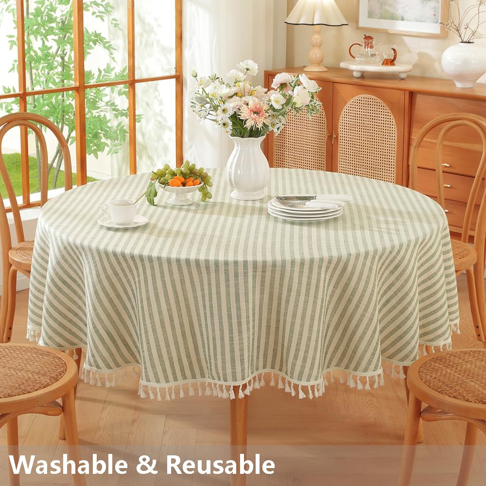 TruDelve Round Table Cloths 60 Inch Green Striped Cloth Tablecloths Spring Outdoor Picnic Table Cloth Round Cover (Green,60",Round)