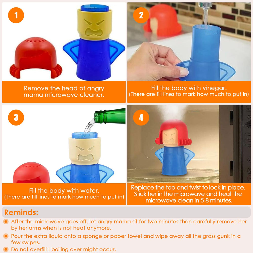 YIQXKOUY 4 Pack Angry Mom Microwave Cleaner Microwave Oven Steam Cleaner Doll Use Water and Vinegar High Temperature Cleaning Kitchen Cleaning Tool for Home and Office