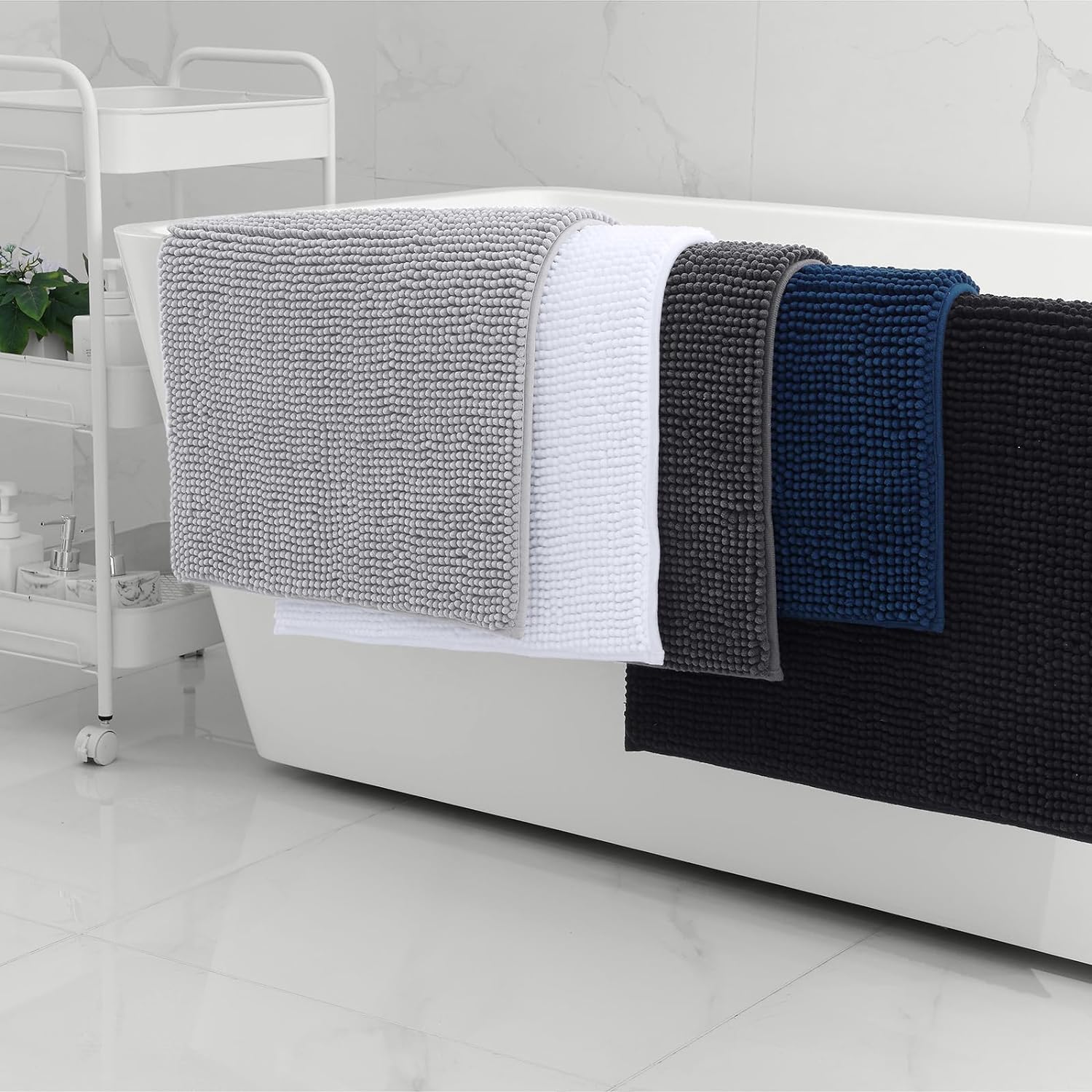 Kitinjoy Non Slip Chenille Bath Mat, Extra Soft Bathroom Mat, Super Absorbent Fluffy Bath Mats for Bathroom, Machine-Washable Quick Dry Bath Rug Foot Mat, 20"x32", Grey