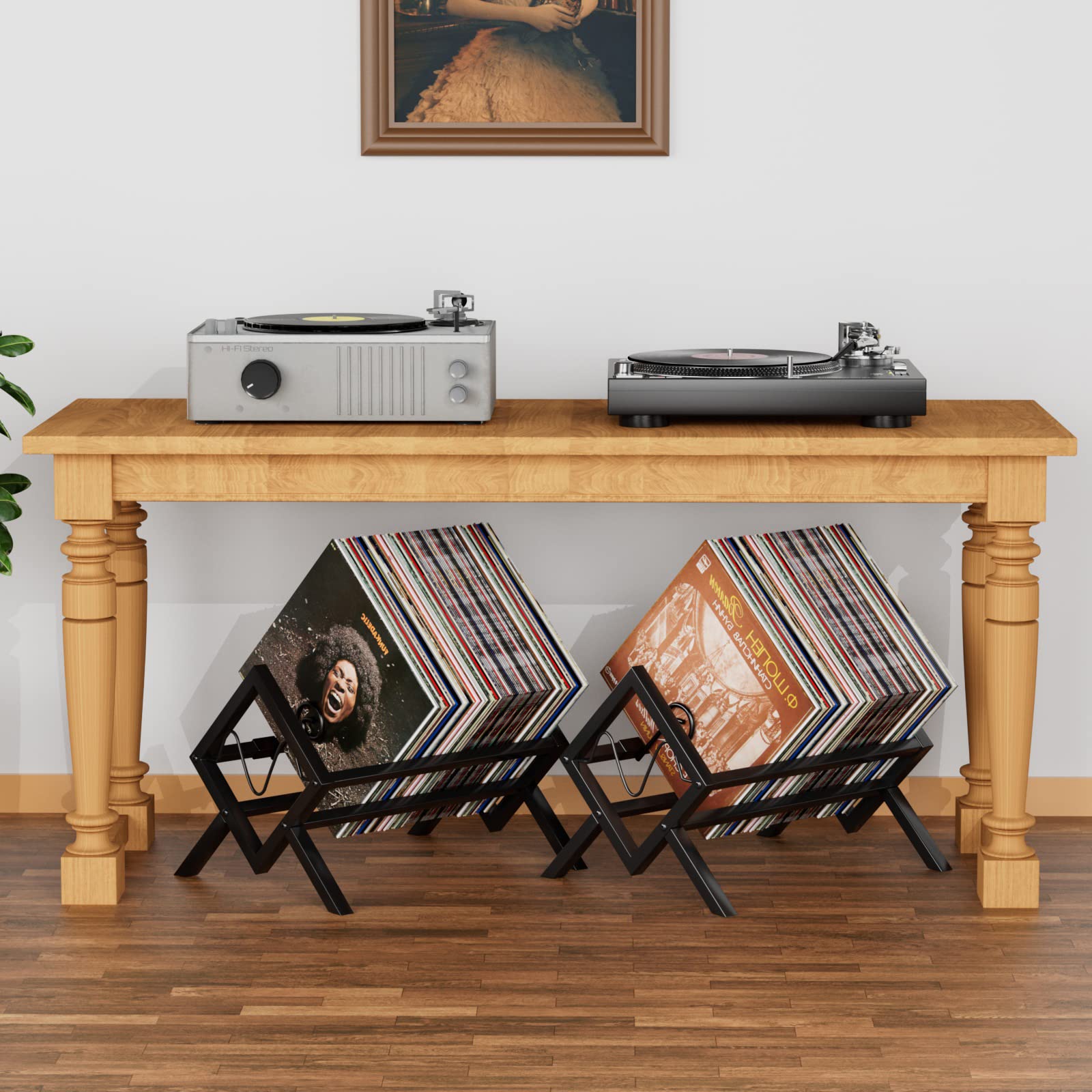 EKNITEY Vinyl Record Storage Holder - Metal Record Stand 80-100 LP Storage Vinyl Organizer for Albums Audio Easy to Assemble Black