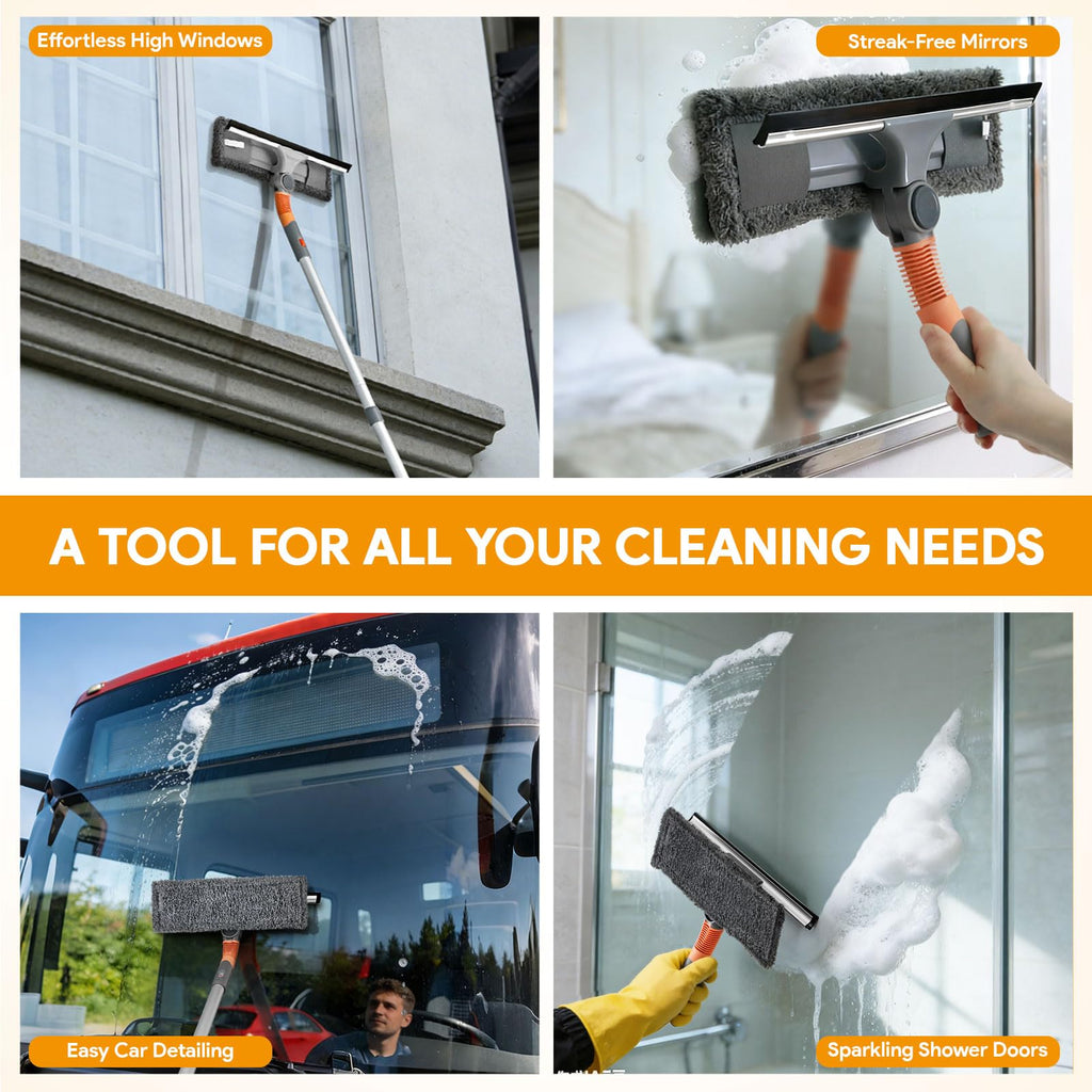 Window Cleaning Tools - Squeegee Window Cleaner - 2-in-1 Multifunctional Shower Squeegee Extendable - Windows Washing Tools for Outdoor Indoor Car