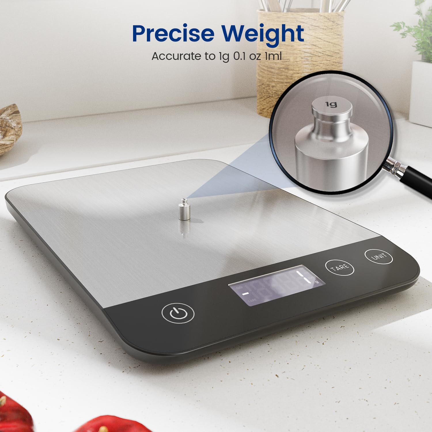 【Rechargeable & 33lb 】 Digital Kitchen Scale, USB C Electronic Kitchen Scale, 15 kg, High Precision 1 g/0.1 oz Food Scale, Professional with Hard Function, Batteries Included (B1)