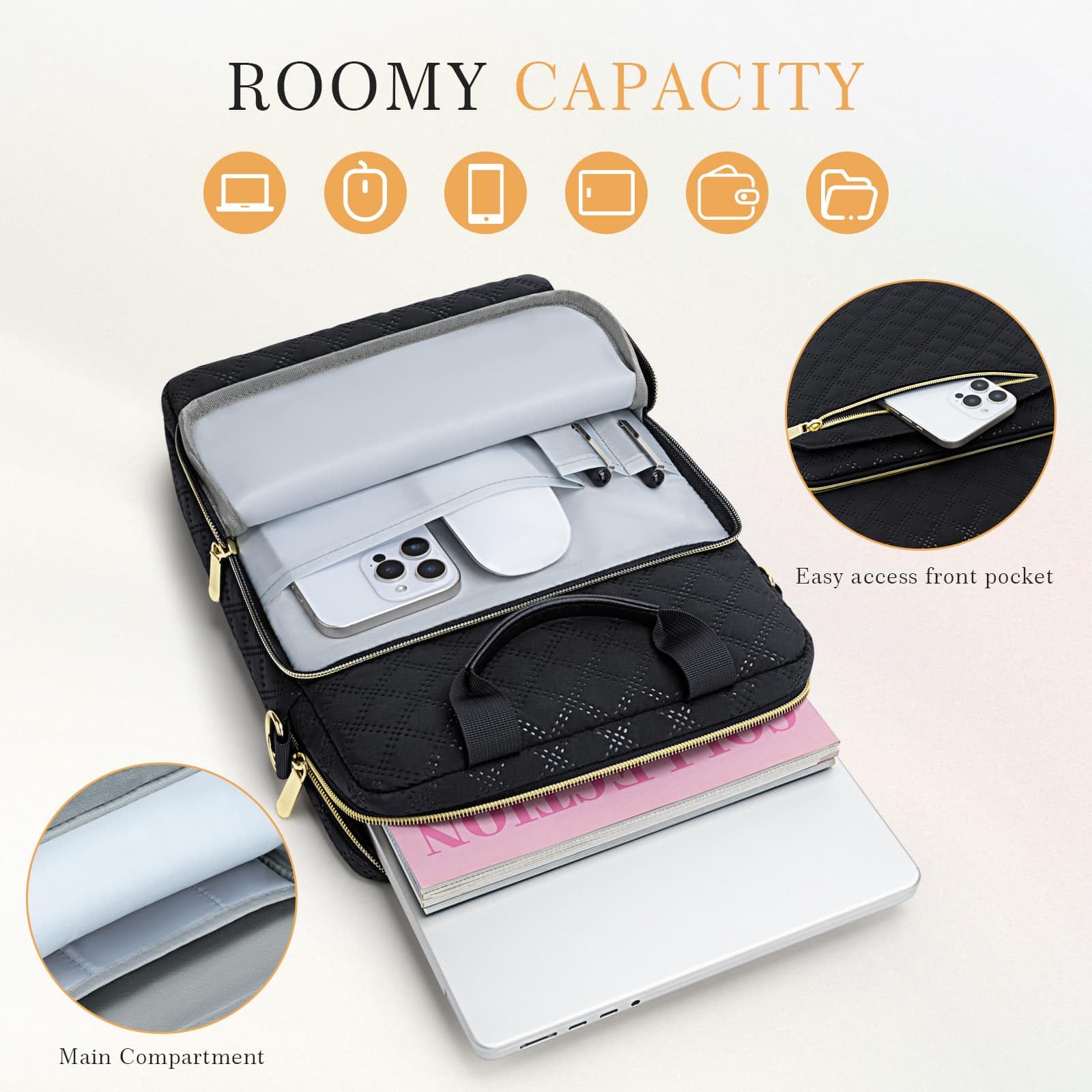 MicaYoung Laptop Tablet Sleeve Bag Carrying Case Fits 14 inch MacBook Pro M5 M4 M3 M2 M1/13.6 inch MacBook air M4/M3/M2/13 Inch iPad Pro M4 Air M3/12.9 inch iPad with Keyboard, Black