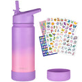 mininoo Girls Kids Water Bottle for School, 16oz Stainless Steel Insulated Water Bottle with Straw Lid (Purple/Pink)