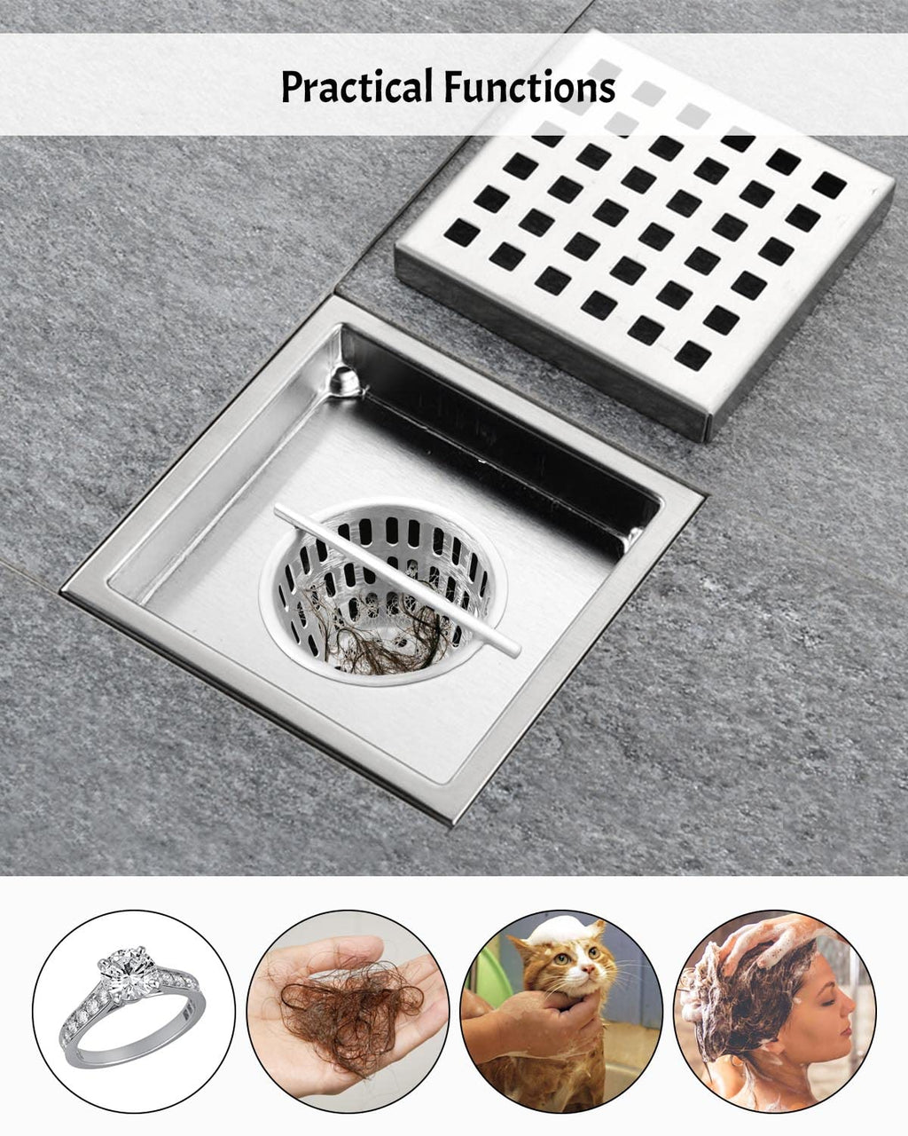 2 Inch Hair and Debris Strainer, Shower Drain Strainer with Lifting Hook, Stainless Steel Debris Basket Shower Drain Catcher, Hair Catcher for Floor Drain