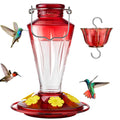 Kingsyard Glass Hummingbird Feeders for Outdoors Hanging Ant & Bee Proof, 16 Ounces Bird Nectar Feeder 6 Flower Feeding Ports, Leak Proof, Easy to Refill & Clean, Ant Moat Included, Red