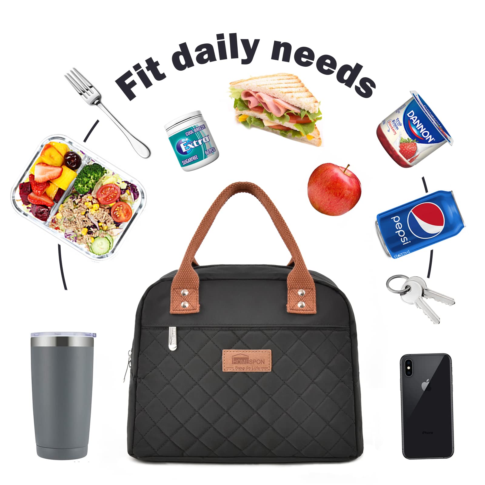 HOMESPON Insulated Lunch Bag for Women Men Adults Lunch Tote with Front Pocket Lunch Box Container Cooler Bag for Work Picnic