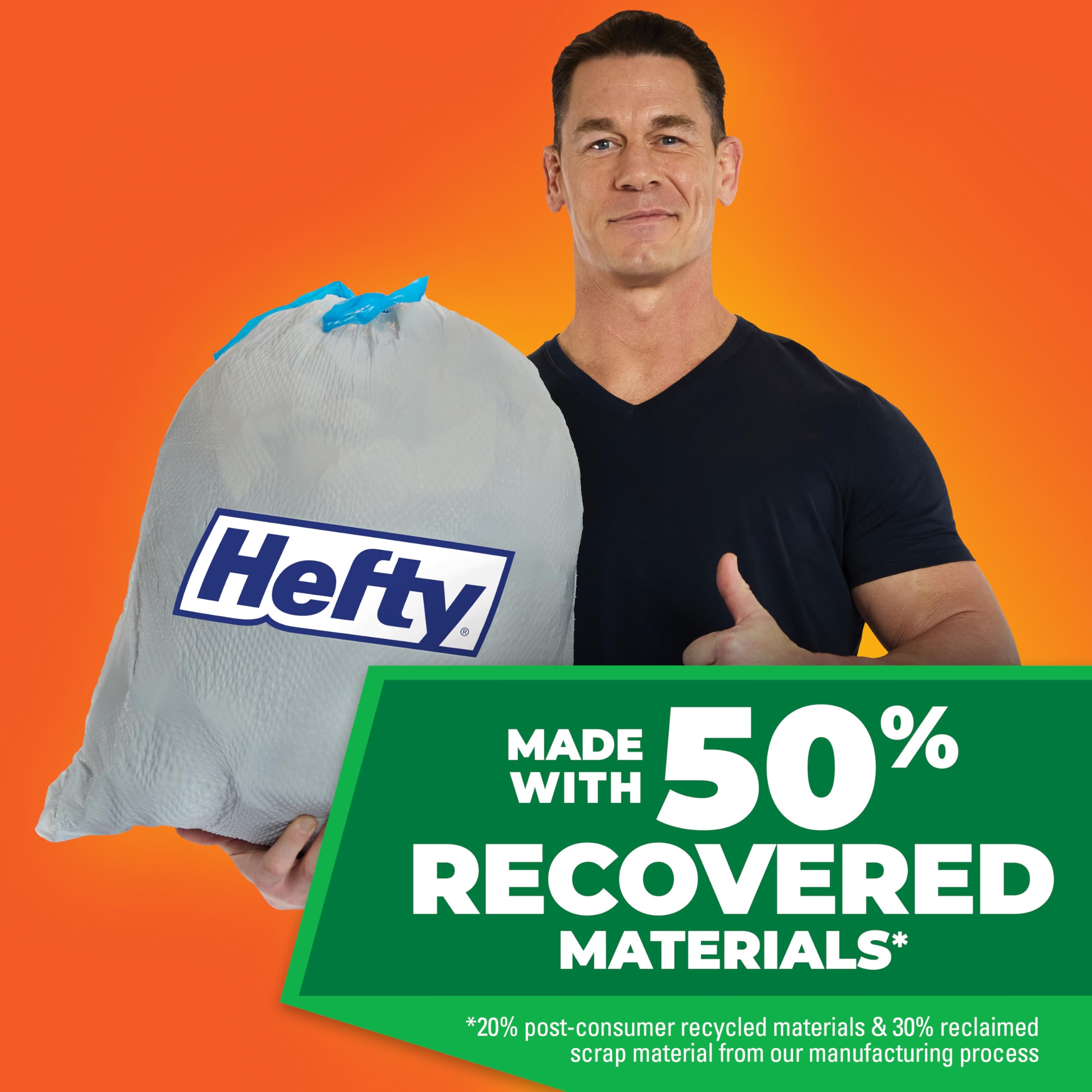 Hefty Ultra Strong Renew Tall Kitchen Trash Bags, White, Clean Burst Scent, 13 Gallon, 80 Count