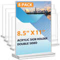 Acrylic Sign Holder 8.5 x 11, 8 Pack Clear Menu Stand, Double-Sided Clear Sign Holder, Vertical Plastic Stands for Display, Stand up Table Top Frame Paper Holder for Office Business Store Restaurants