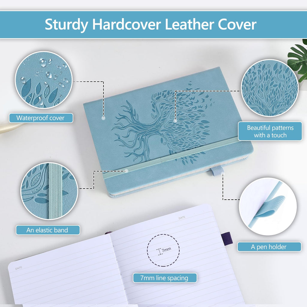 Journal Notebook with 365 Numbered Pages, Large B5 College Ruled Notebook for Work, Hardcover Leather Journal for Women Men, Lined Journals Notebook with Index Stickers for Writing, 7.6" X 10", Blue