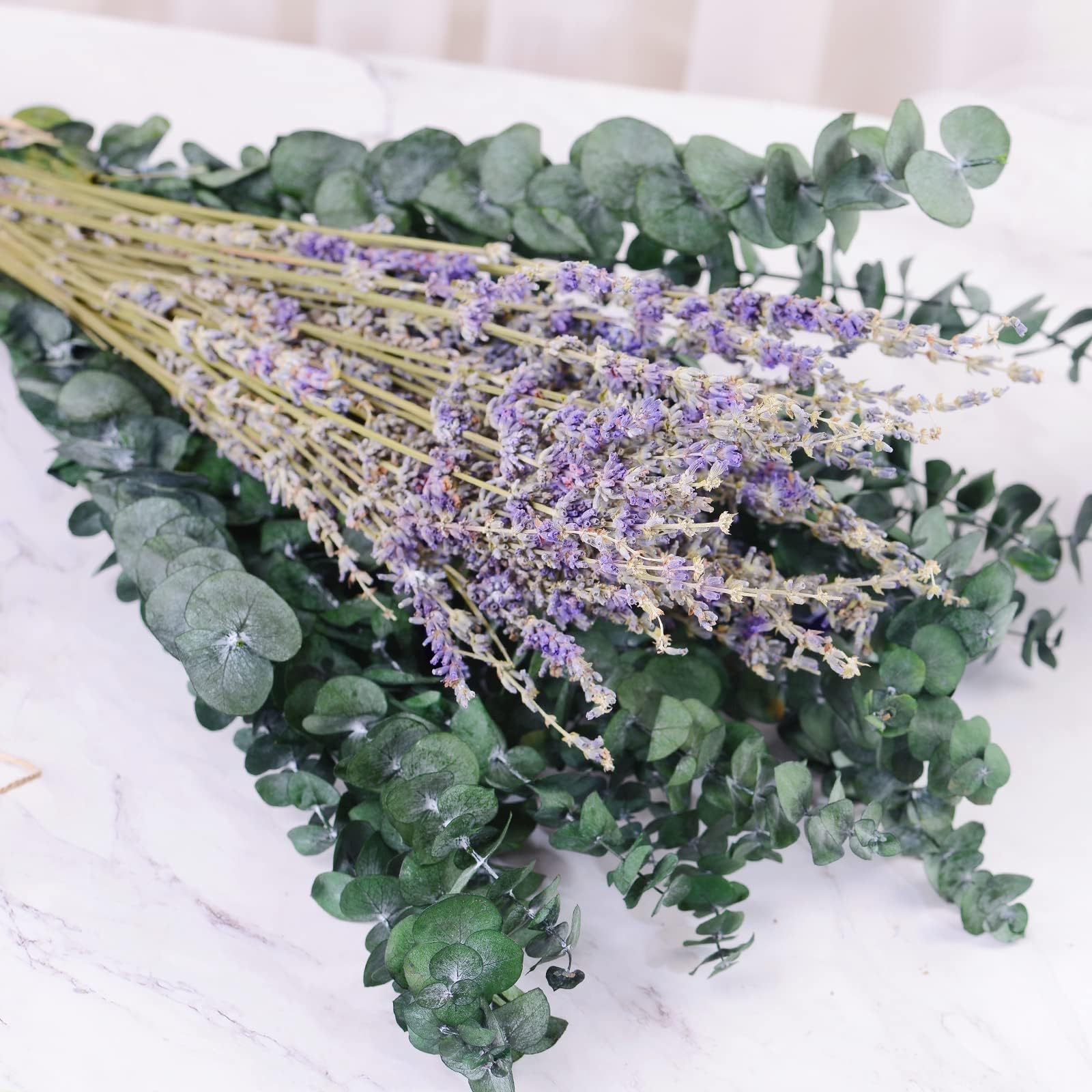 115 Pcs Dried Preserved Eucalyptus Stems & Lavender Flowers Bundles for Shower, 17'' Natural Real Live Eucalyptus Leaves Greenery Hanging Lavender Shower Plant, Fragrance, Decor