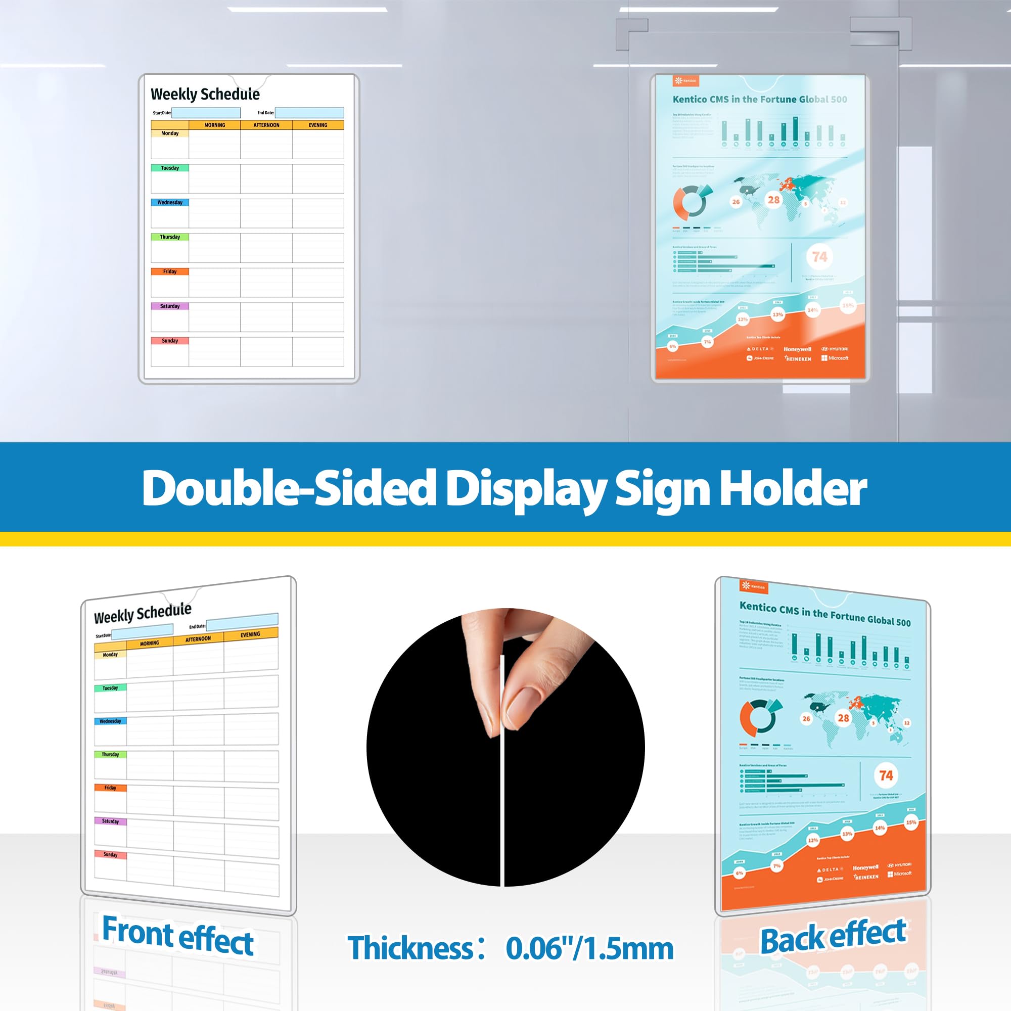 VAIIGO Magnetic Sign Holder 8.5 x 11 Wall Sign Holder 5Pack, Rigid Plastic Door Sign Holder Magnetic Frame with Magnetic Tapes and Adhesive Tapes, Adhesive Display Frame for Fridge Window Wall Display
