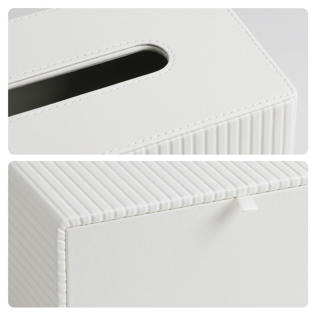 MEIBOOCH Tissue Box Cover Stylish PU Leather Rectangular Tissue Box Holder with Magnetic Bottom Cover for Bathroom Bedroom or Office (Ivory)