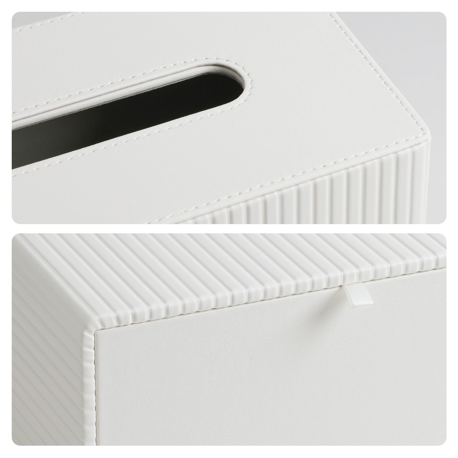 MEIBOOCH Tissue Box Cover Stylish PU Leather Rectangular Tissue Box Holder with Magnetic Bottom Cover for Bathroom Bedroom or Office (Ivory)