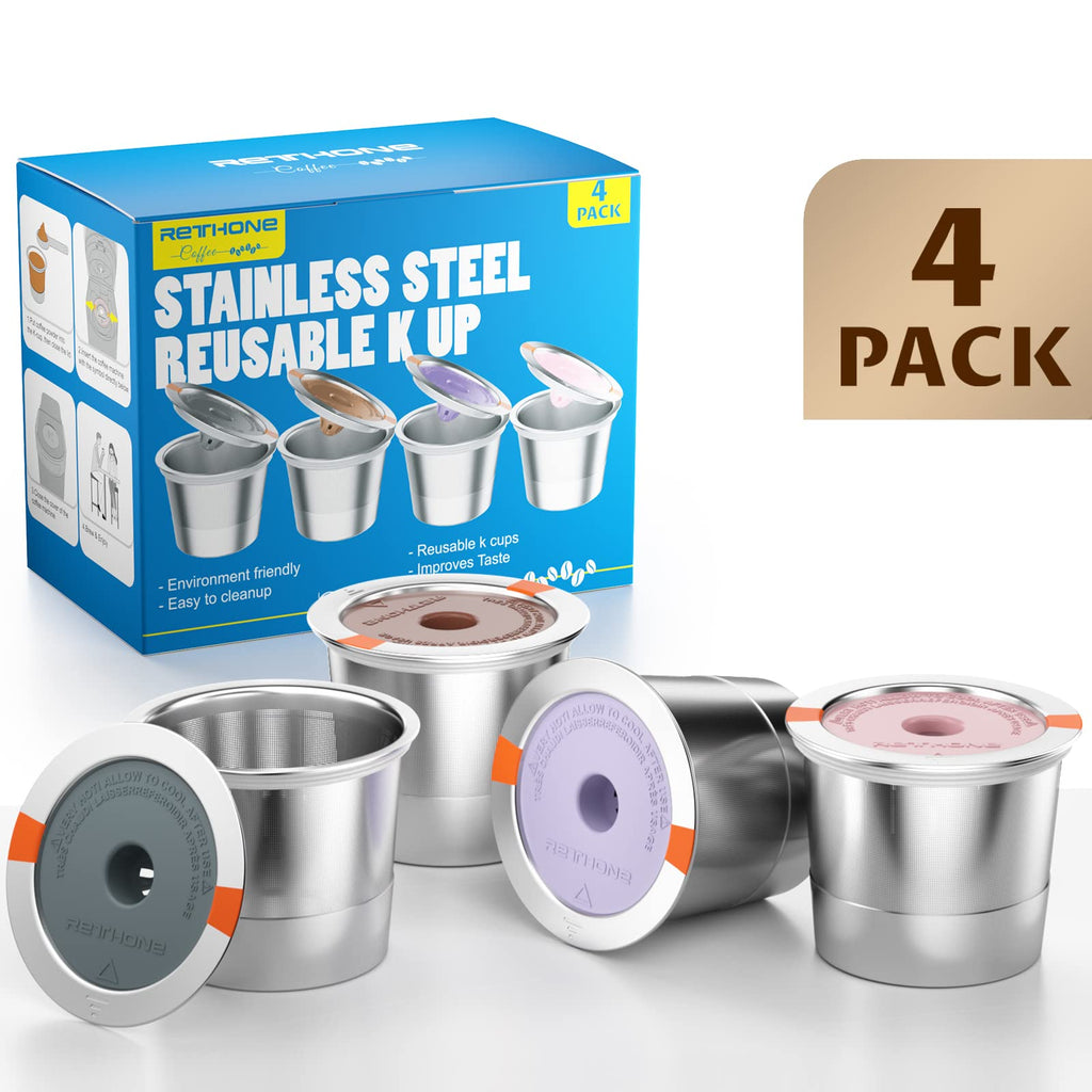 RETHONE Reusable K Cups Coffee Filter, Stainless Steel K Cup Reusable Coffee Pods Filters for Keurig 1.0 & 2.0 Coffee Makers BPA-Free Refillable Coffee Filters