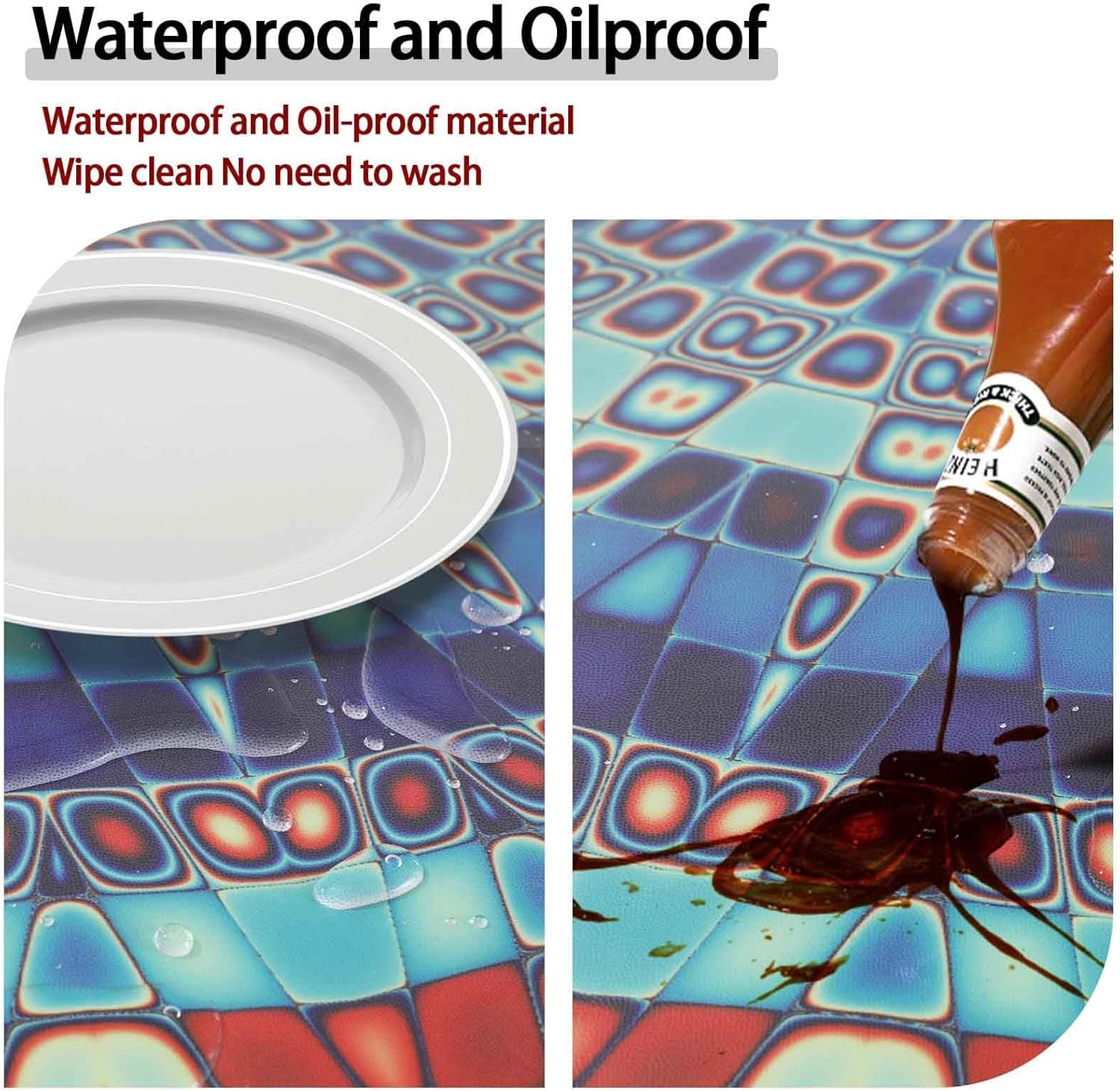 opstellen Boho Vinyl Round Tablecloth Waterproof Fitted Table Cloth Summer Fall Outdoor Circle Cover for 36-44" Tables Kitchen Dining Apartment Essentials Picnic Camping Party Decor Housewarming Gifts