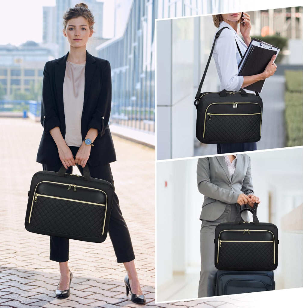 Laptop Bag 17.3 Inch Large Laptop Briefcase for Women Men Waterproof Shoulder Messenger Bag Padded Carry On Laptop Case Professional Computer Bag for Business Office Work College, Black
