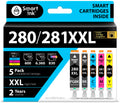 Smart Ink Compatible Ink Cartridge Replacement for Canon PGI 280 PGI-280 XXL CLI 281 CLI-281 (PGBK & BK/C/M/Y 5 Pack Combo) for Pixma TS702 TS6120 TS6220 TS6320 TR7520 TR8520 TS9520 TS9521C