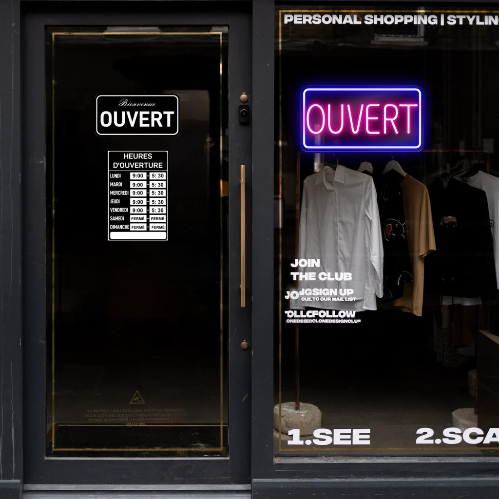 Signe Ouvert, Kit d'heures d'ouverture, Ouvert Fermé Signe, Open Signs for Business, Business Hours Signs, Open Closed Sign kit, Hours of Operation Signs for Business