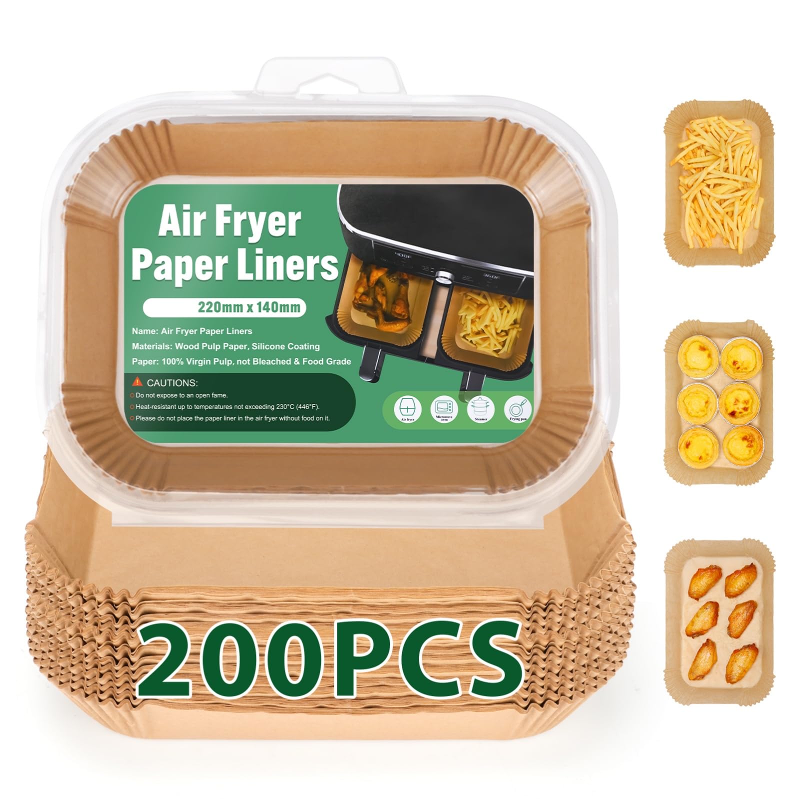 Ceecysaa 200PCS Air Fryer Liners Oil-Water Resistant,8.6x5.5'' Rectangular,Food-Grade Non-Stick, Air Fryer Parchment Paper Liners for Baking,Frying,Grilling