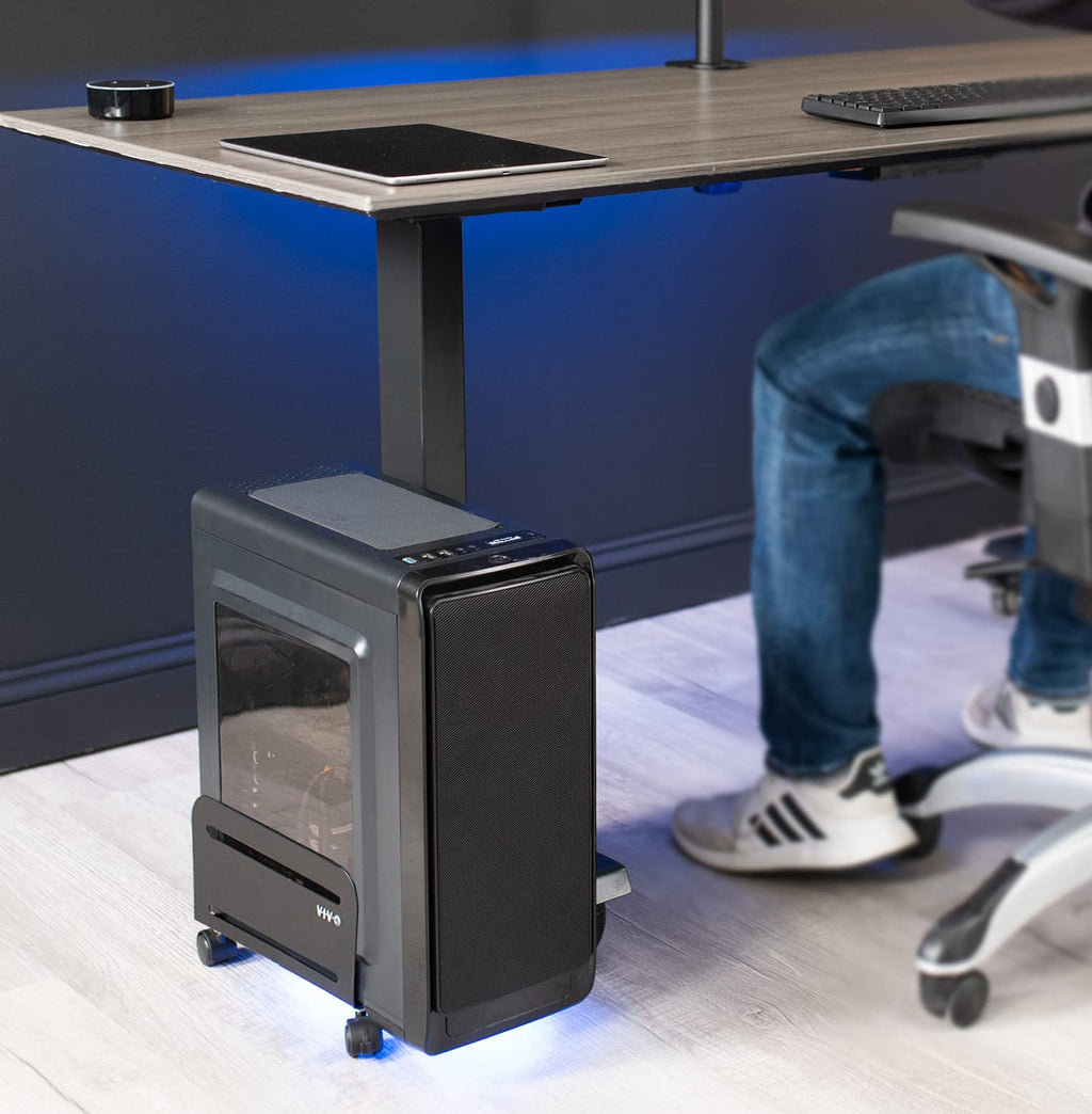 VIVO Large Computer Tower Desktop ATX-Case, CPU Steel Rolling Stand, 20cm to 36cm Wide Adjustable Mobile Cart Holder with Locking Caster Wheels, Gaming PC Holder, Black, CART-PC01L