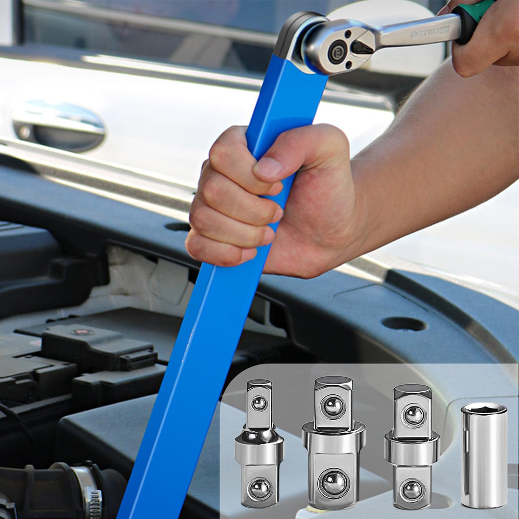 Benustra Offset Extension Wrench 3/8, 15In Tight Reach Extension Wrench with 1/2" 1/4" 3/8" Square Drive Adapters, Multifunctional Ratchet Heavy Duty Offset Extension Wrench for Small Confined Place