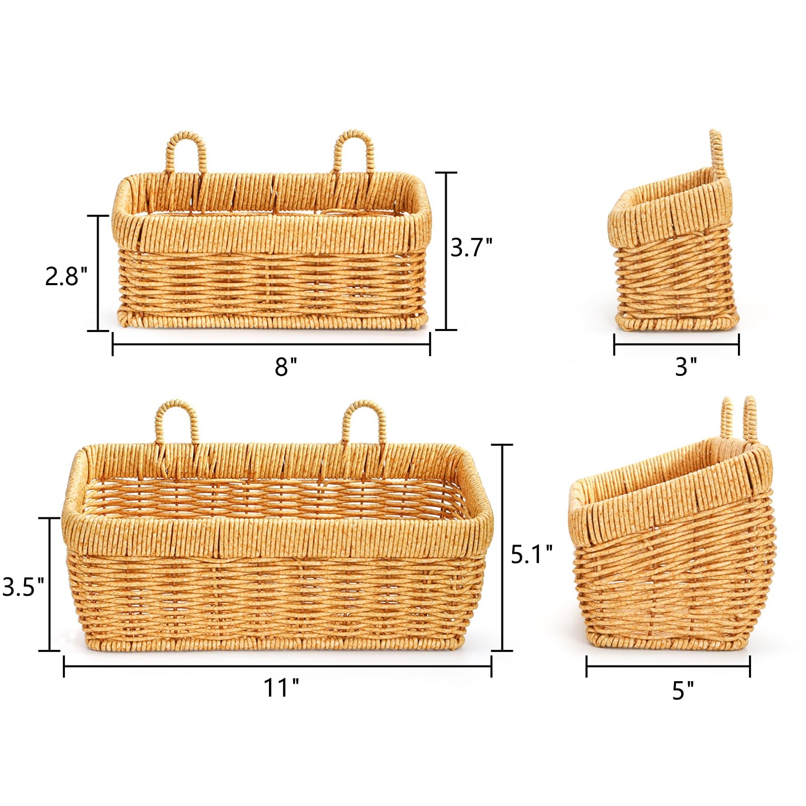 ZEAYEA Set of 2 Wall Hanging Basket, Small Hand-Woven Hanging Organizer Basket for Onion Garlic, Boho Plastic Fruit Storage Baskets with Hanger for Kitchen Bathroom Laundry Living Room Home Decor