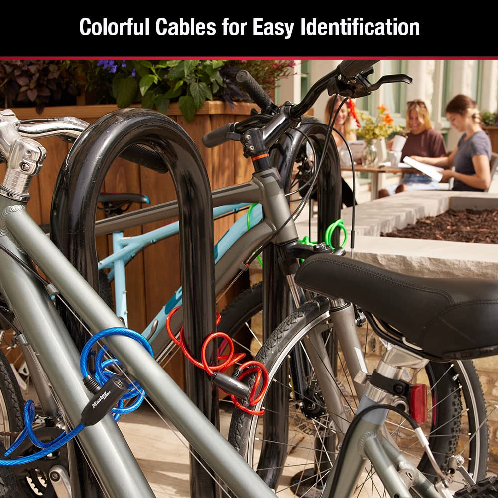 Master Lock 8127TRI Bike Lock/Cable, Blue, Green and Red, 3-Pack
