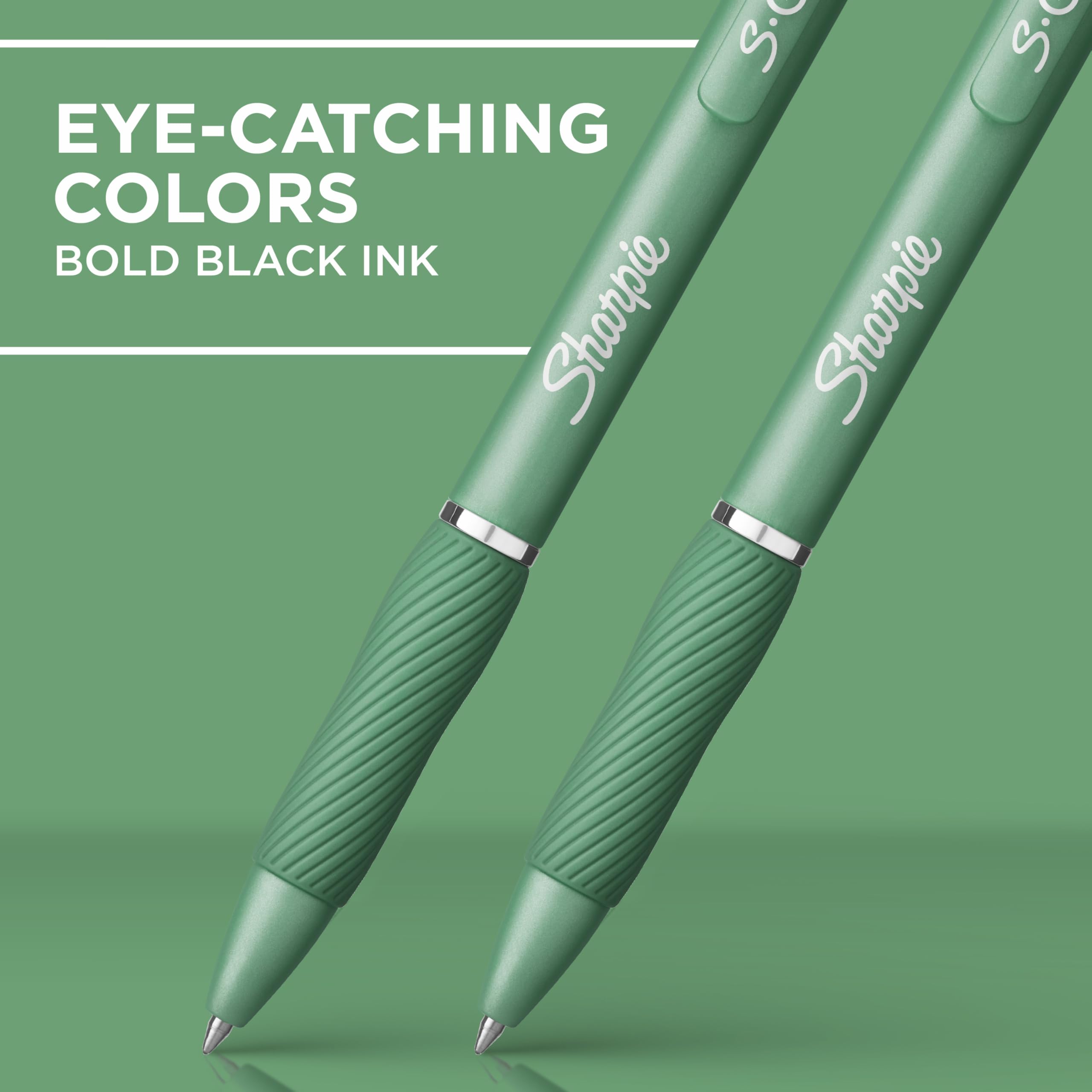 Sharpie S-Gel, Gel Pens, Medium Point (0.7mm), Forest Green Barrel, Black Ink, 12 Count