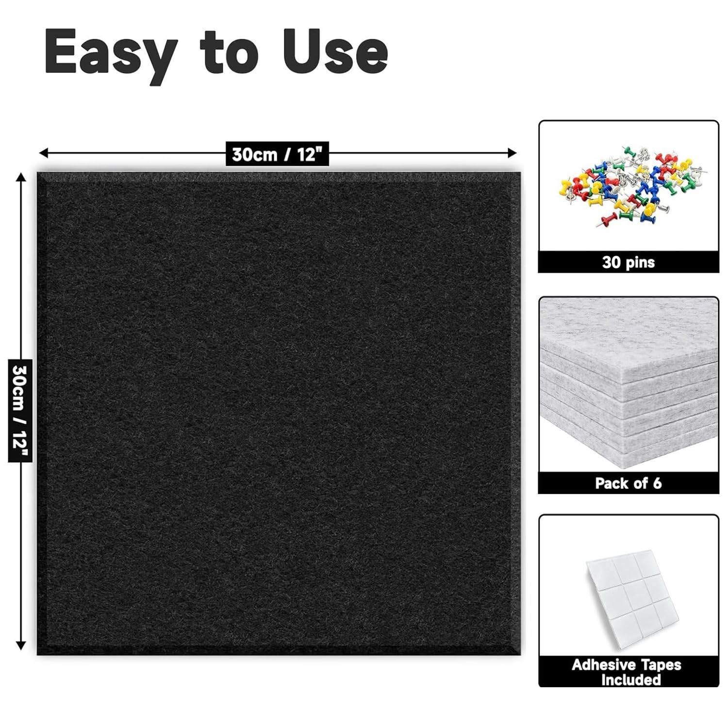 Yunihome Cork Board for Walls 36" x 24", 6 Pack Felt Bulletin Board Wall Tiles with 30 Push Pins for Home Kitchen School Office Wall DIY Decorative