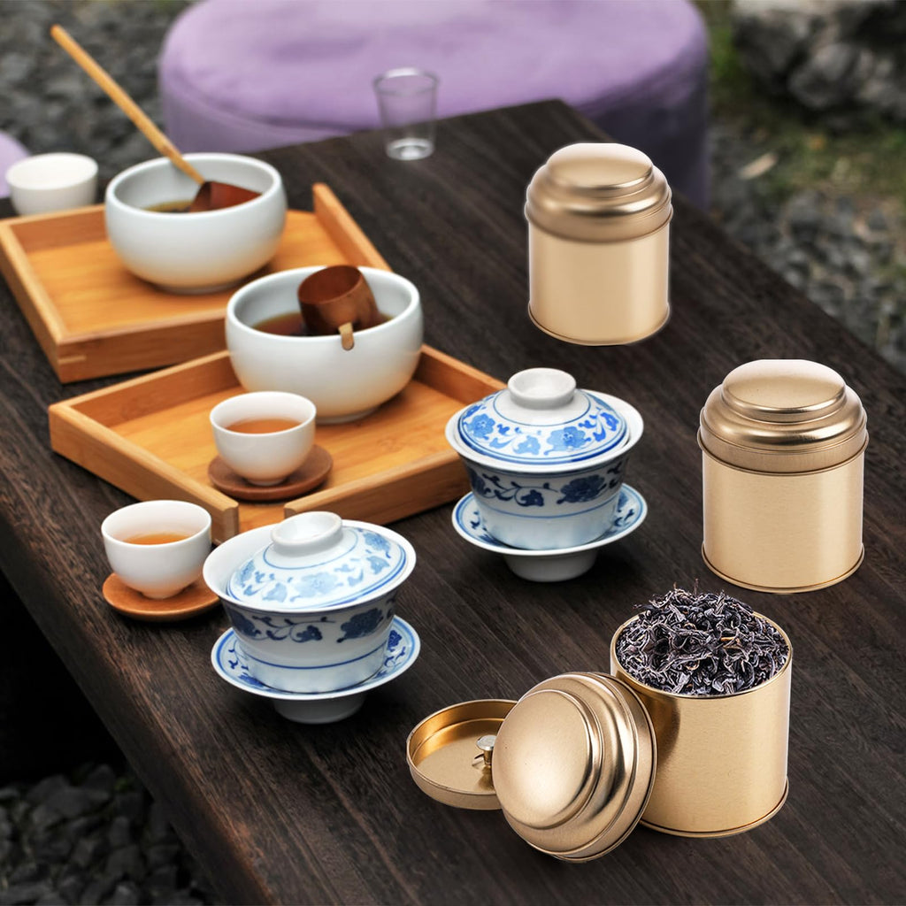 Lawei 9 Pack Tea Tins Canister with Airtight Double Lids, Mini Tea Storage Containers Round Tin Can Box for Storage Tea Coffee Sugar Loose Leaf