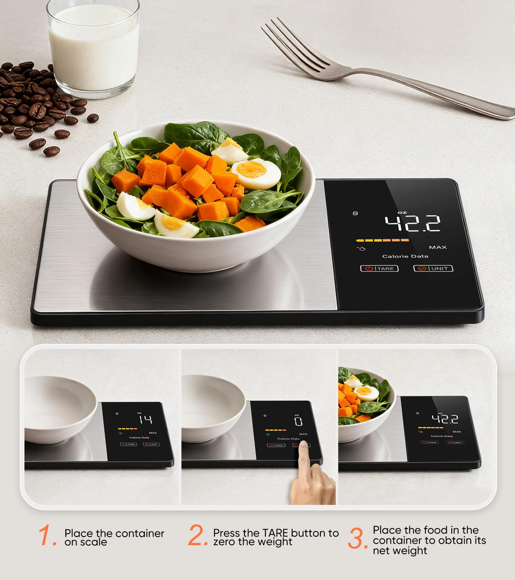 Smart Nutrition Food Scale for Cooking,1g Precision Digital Kitchen Scale with Nutritional Calculator app Tracking Calories, Fat, 23 Nutrients for Diet Cooking & Healthy Meals with LED Display