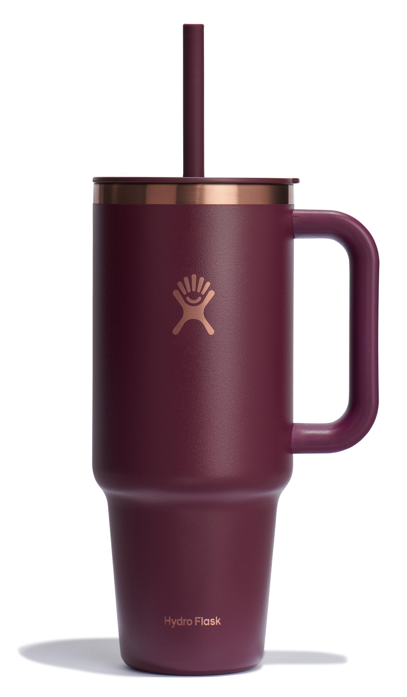 Hydro Flask 40 Oz All Around Stainless Steel Travel Tumbler with Leak Resistant Flexible Straw Press-in Lid, Black Cherry Rose Gold