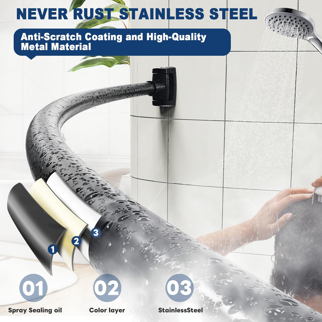 Abiglifty Curved Shower Curtain Rod, 43-78 Inches Adjustable Curved Shower Rod, Shower Curtain Rod, Round Extra Wide Shower Rod for Bathroom, Bathtub, Stall, Need to Drill, Black (43-78 Inches)