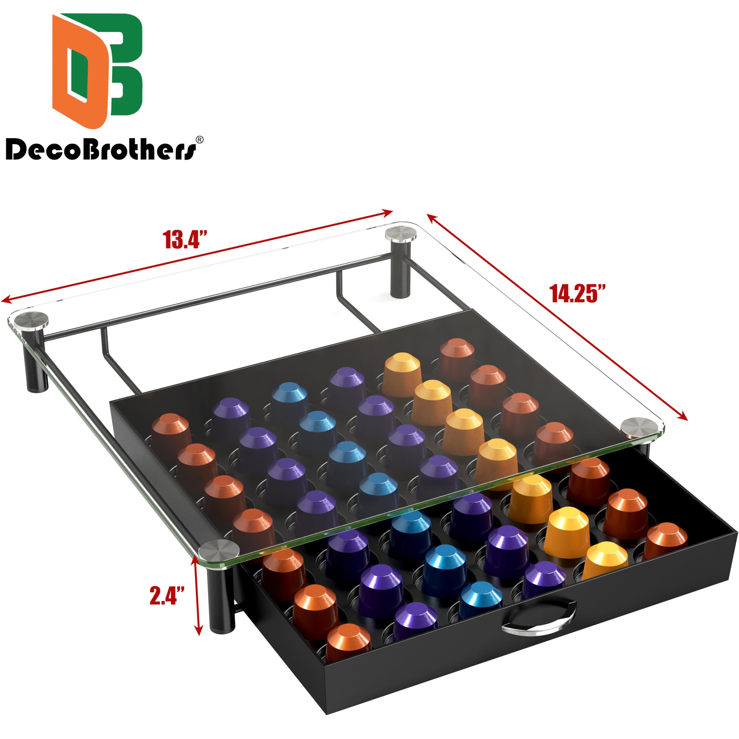 Deco Brothers Tempered Glass Coffee Pod Drawer Compatible with Nespresso Original Line, 42 Capsules