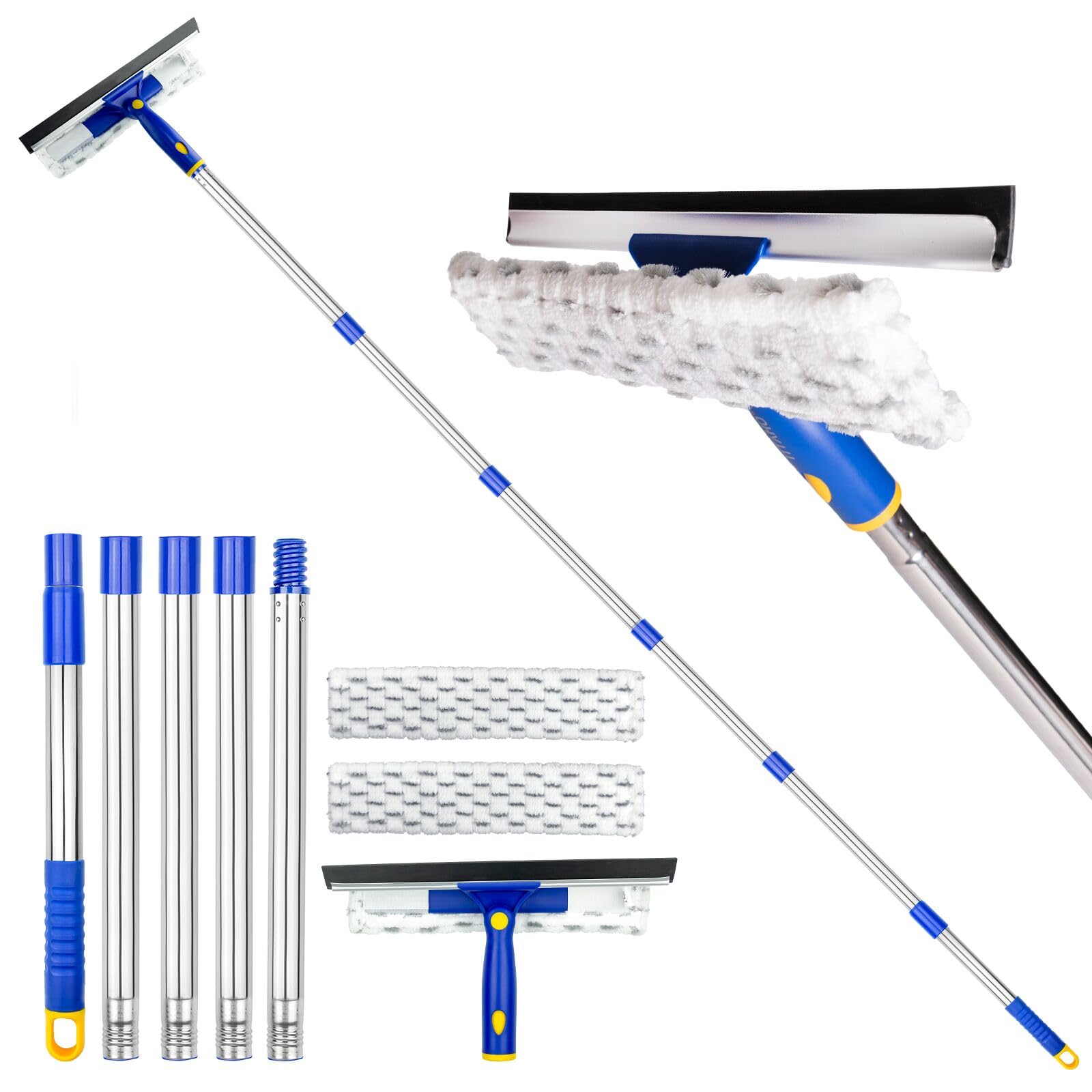 ITTAHO 81" Window Squeegee Cleaner,2 in 1 Window Cleaning Tool Kit,Shower Squeegee with Extension Pole，Glass Cleaning Tools for Shower Glass,Indoor/Outdoor High Window Cleaning-Two Pads
