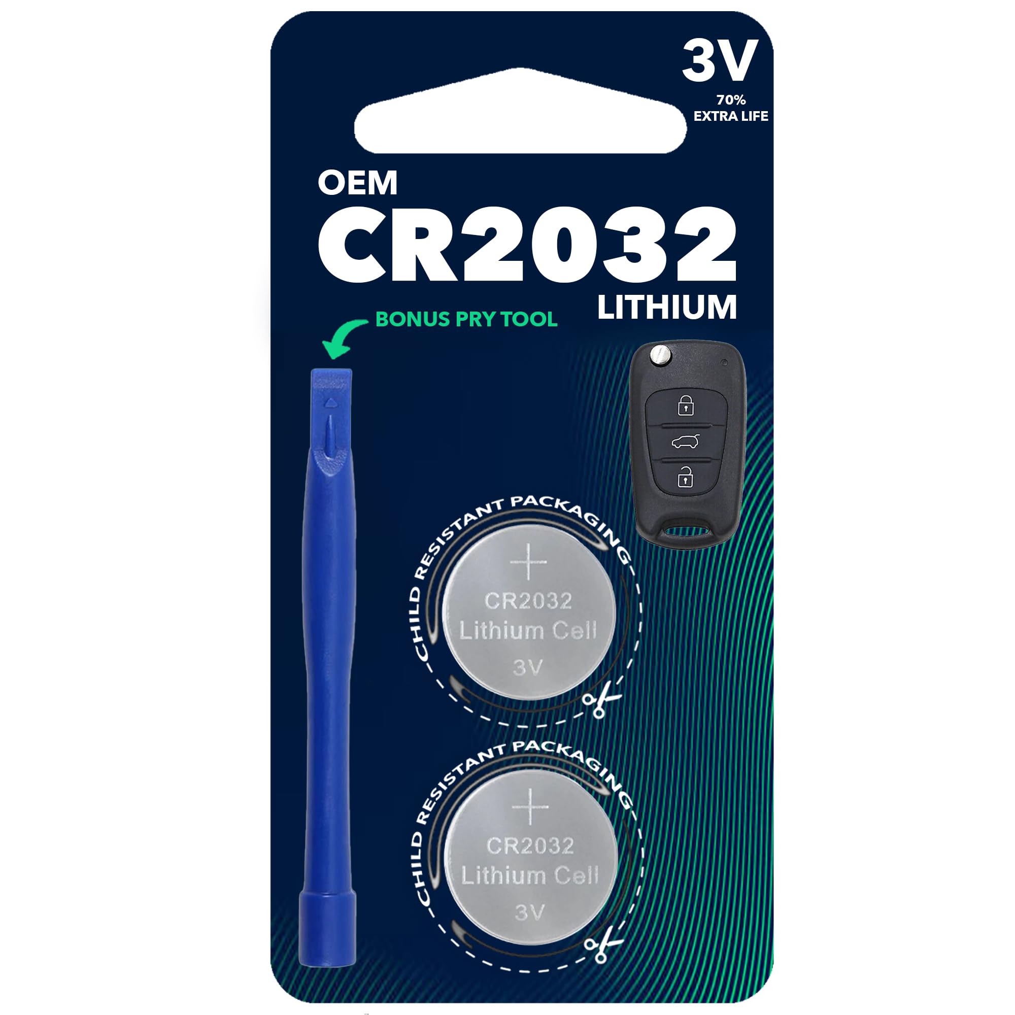 CR2032 OEM (with Tool) Remote Key Fob Battery for Kia fits 2017-2024 case Shell Cover Optima Sorento Soul Sportage Forte, Canada, 2-Pack
