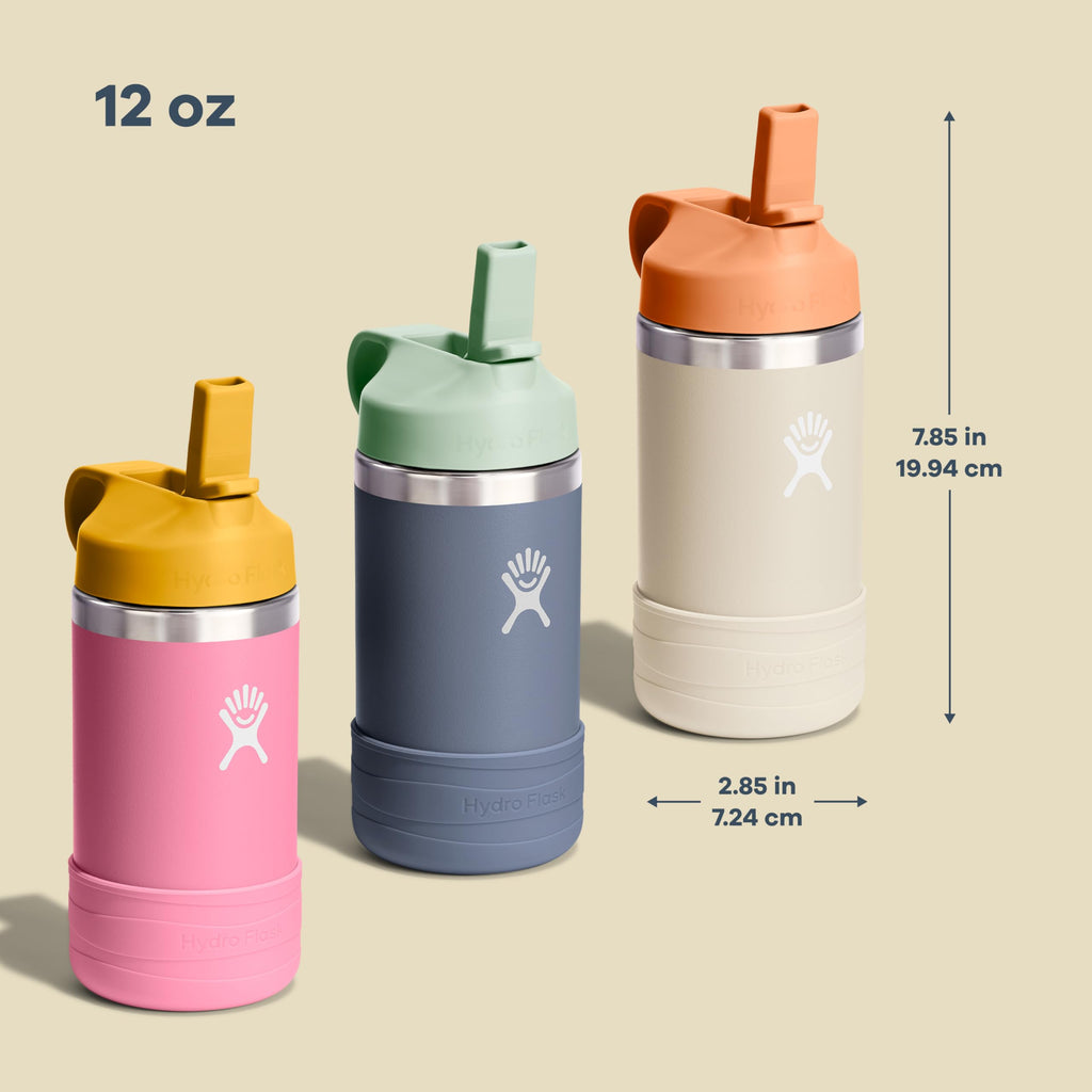 Hydro Flask 12 Oz Kids Stainless Steel Wide Mouth Water Bottle with Straw Cap and Boot, Anemone