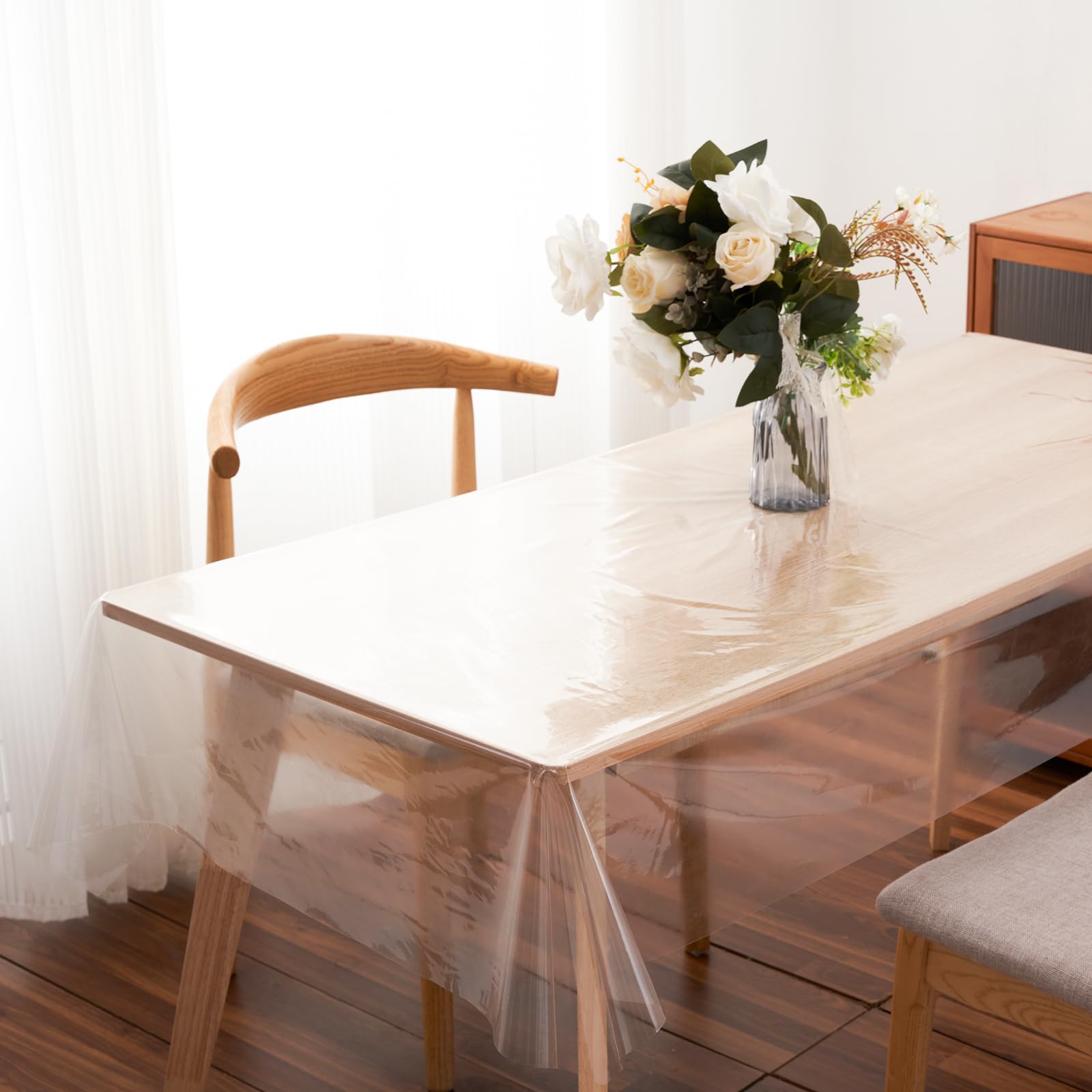 Clear Plastic Tablecloth Protector Rectangle 60x120 inch Waterproof Oilproof Stain Resistant Wipeable Table Cover for Dining Tables